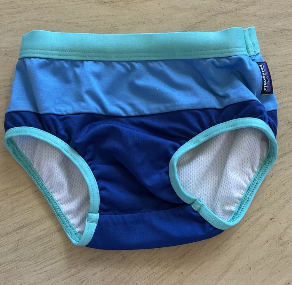 NEW Patagonia Baby Swim Briefs Bottom Diaper Cover 3-6 M Colorblock Blue Teal